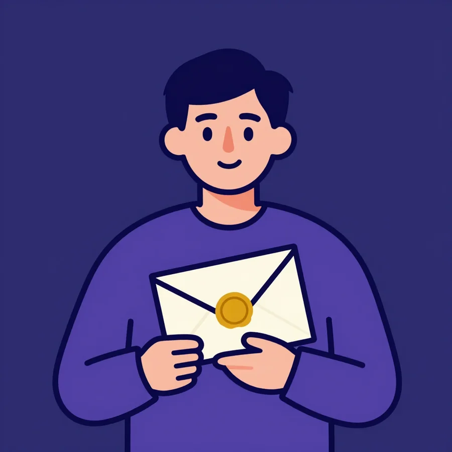 A man holding a sealed envelope against his chest